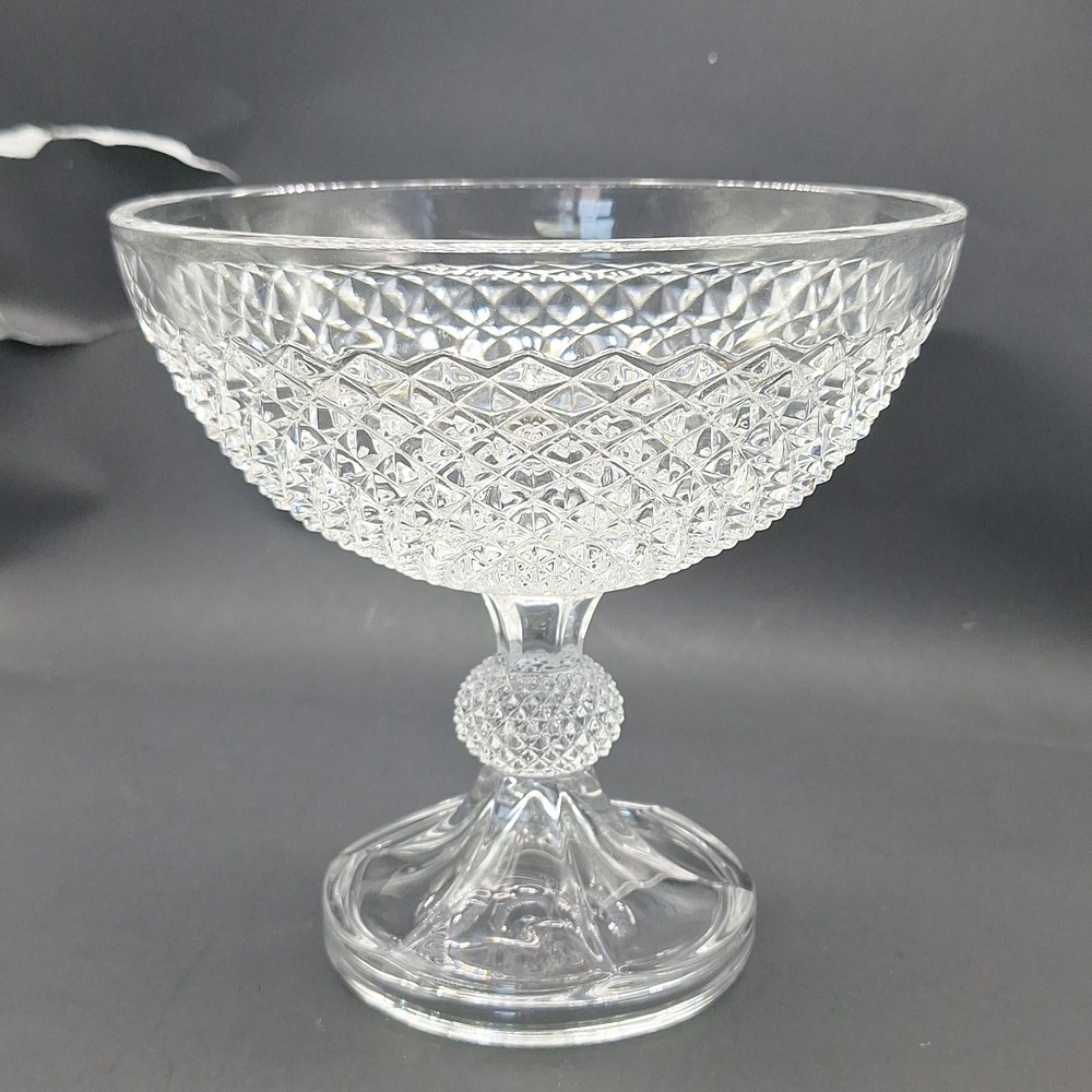 Vintage Lead Crystal Diamond Cut 6" Footed Fruit Candy Bowl